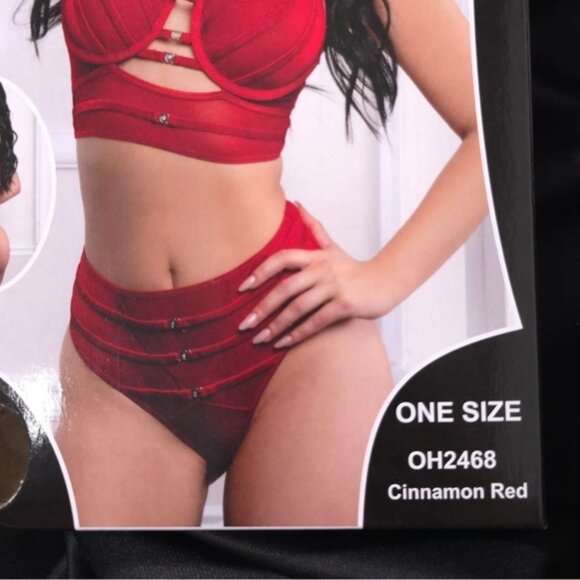 G World Intimates OH2468 Cinnamon Red Satin Straps Bra & High Waist Panty Set - Picture 7 of 9